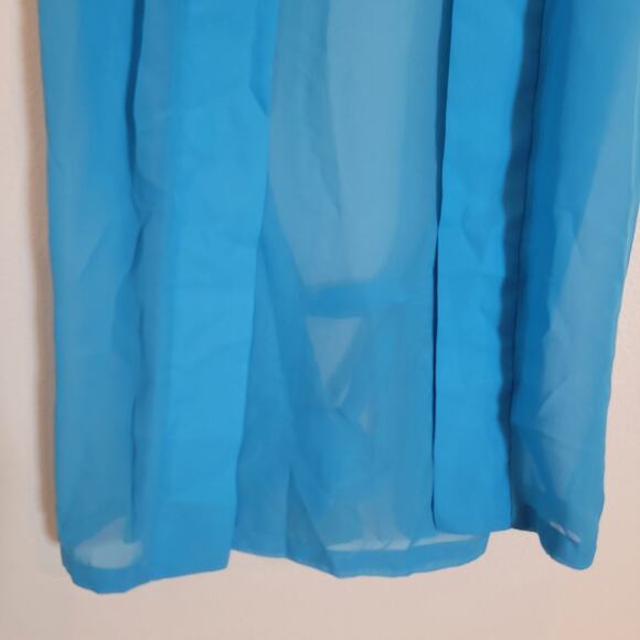 Orttu Star Neck Cardigan Blue Semi Sheer Chiffon Wrap Around Belt Small Kimono - Picture 6 of 16